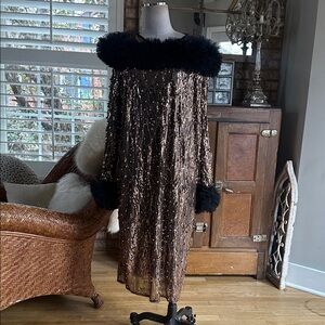 DORINDA CLARK COLE BEADED DRESS TULLE COLLAR CUFFS 18 W EXCELLENT STRETCH